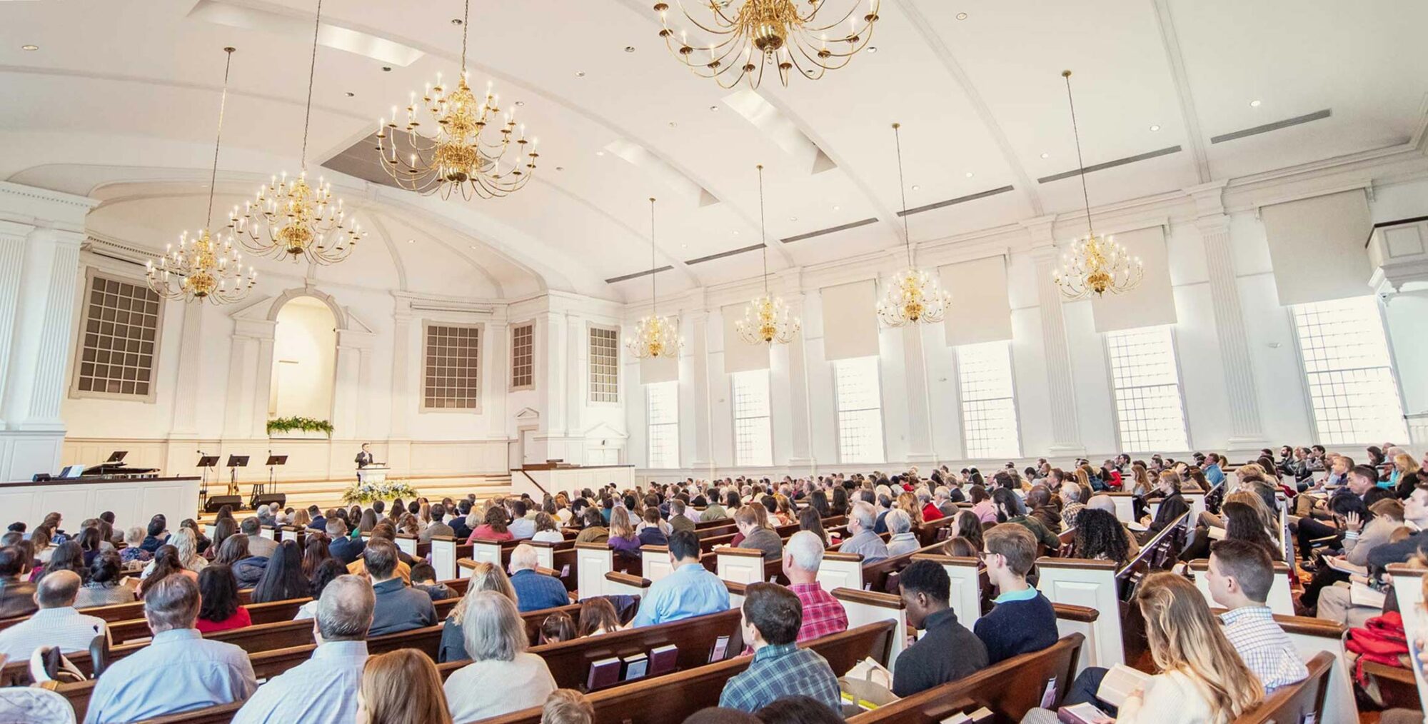 Church congregation listens to a sermon at Mt. Vernon Baptist Church on a Sunday morning.